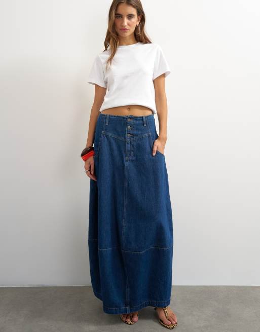 Topshop jupe longue barrel boutonnée devant en indigo, 3 de 5