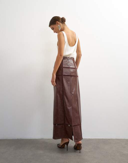 Topshop jupe longue colonne à détails ajourés chocolat, 4 de 5