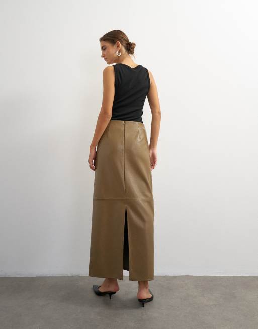 Topshop jupe longue colonne surpiquée couleur camel, 2 de 5