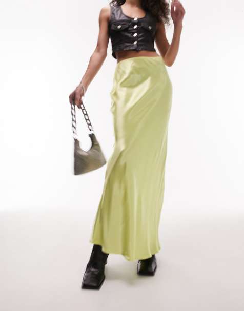 Topshop - Jupe longue coupée en biais en satin - Citron - view 1