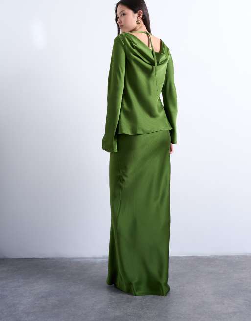 Topshop - Jupe longue coupée en biais - Vert, 4 de 5