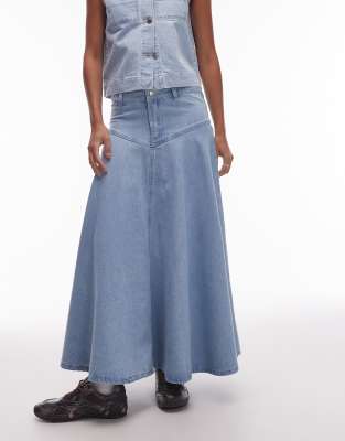 Jupe En Jean Topshop Bleu Décoloré Acid Wash - Taille 10 Occasion Très Bon État
