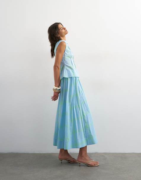 Topshop - Jupe longue d'ensemble à carreaux avec taille basse en V - Bleu - view 1