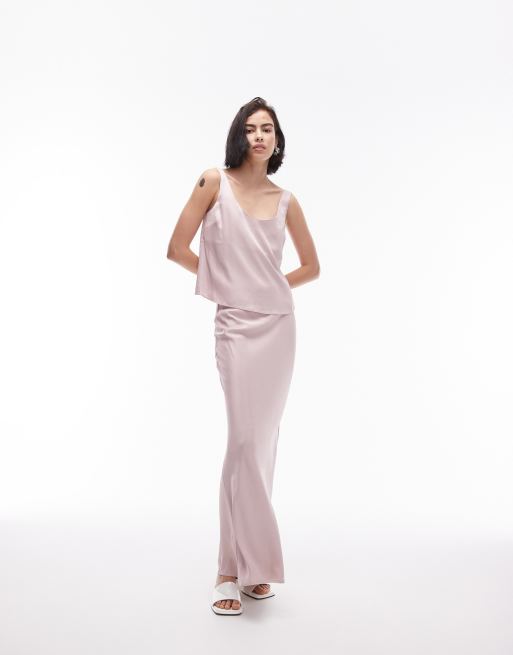 Topshop - Jupe longue d'ensemble en biais avec bordure à détail culotte - Rose