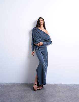 Topshop - Jupe longue d'ensemble en cupro à détail torsadé - Gris anthracite