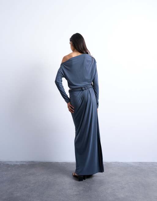 Topshop - Jupe longue d'ensemble en cupro à détail torsadé - Gris anthracite, 5 de 5