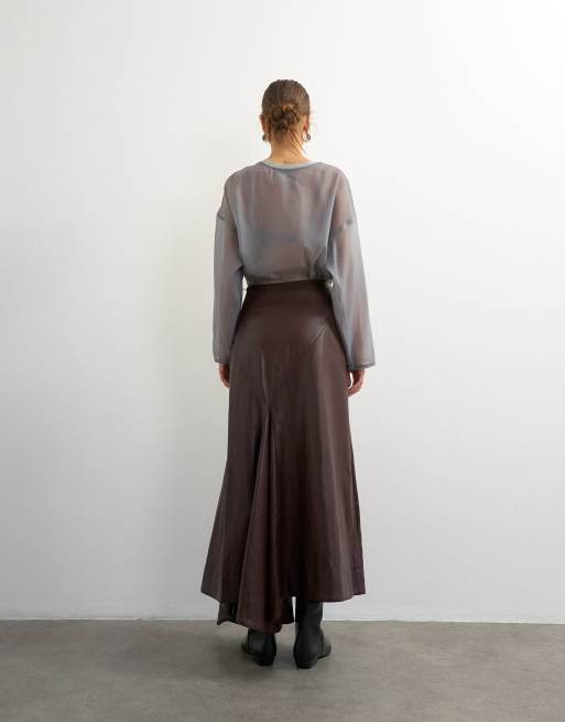 Topshop - Jupe longue d'ensemble en polyuréthane à détail drapé - Chocolat, 5 de 5