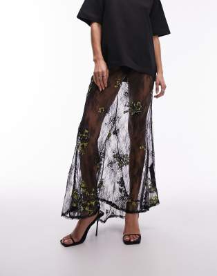Topshop - Jupe longue d'ensemble ornementée en dentelle - Noir | ASOS