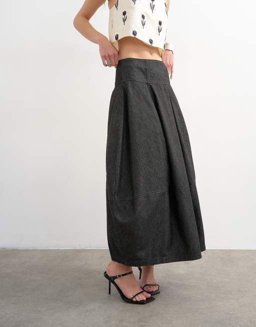 Topshop - Jupe longue en denim bouffante avec coutures - Noir, 5 de 5
