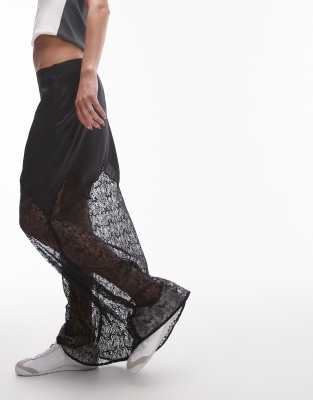 Topshop - Jupe longue en plumetis transparent et dentelle - Noir