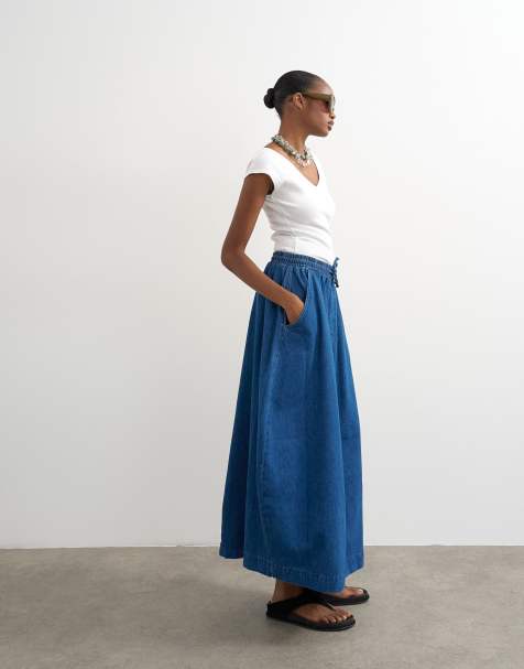 Topshop - Jupe longue en jean à enfiler - Bleu riche - view 1