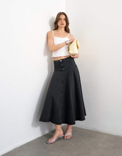 Topshop - Jupe longue en jean avec empiècement sur le devant - Noir délavé, 2 de 5