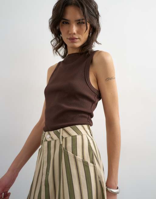 Topshop - Jupe longue en jean évasée à coutures apparentes et rayures, 3 de 5