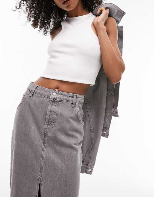 Topshop Jupe longue en jean Gris ASOS