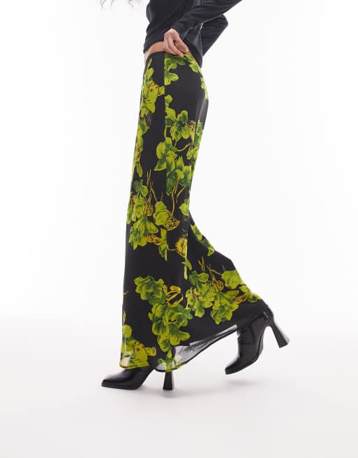 Topshop - Jupe longue en mousseline à fleurs - Noir et jaune