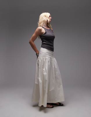 Topshop - Jupe longue en popeline mélangée - Écru-Blanc