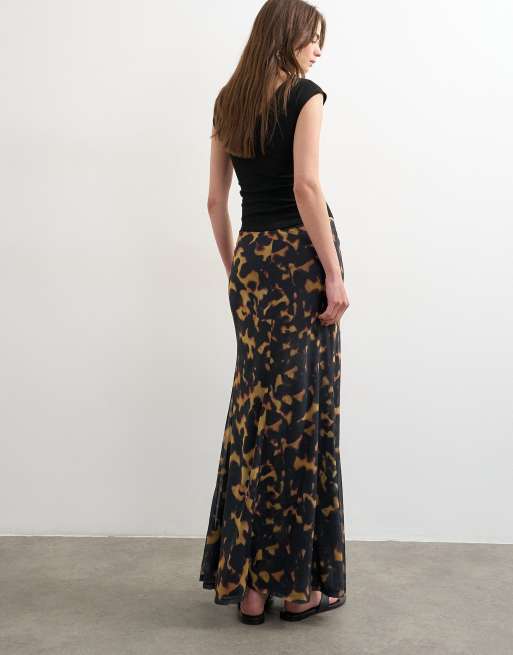 Topshop - Jupe longue en tulle à imprimé animal - Multicolore, 3 de 5