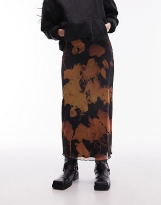 Topshop mesh maxi skirt in sepia floral - ASOS Price Checker