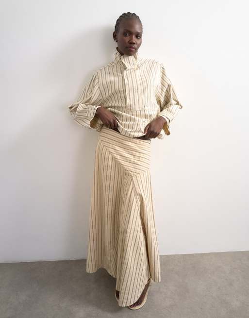 Topshop - Jupe longue et asymétrique en denim rayé avec taille basse - Écru, 5 de 5