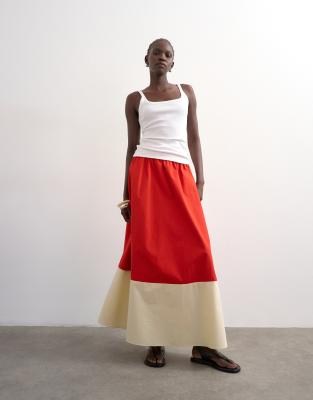 Jupe longue évasée color block - Orange 36