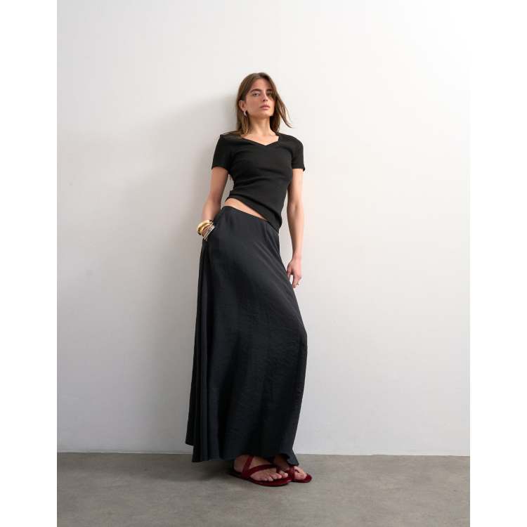 Topshop - Jupe évasée effet froissé à taille froncée - Noir