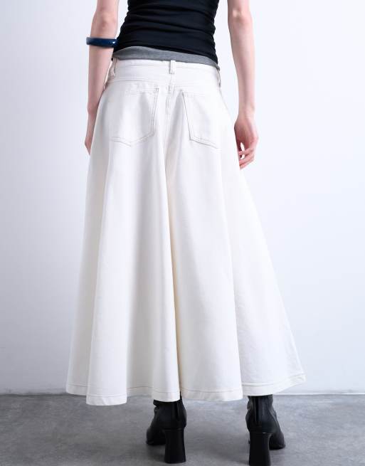 Topshop - Jupe longue évasée virevoltante en denim - Écru, 5 de 5
