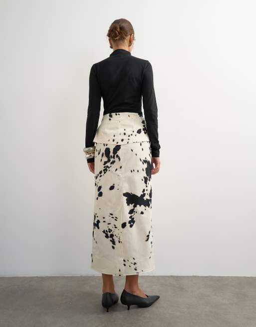Topshop jupe longue portefeuille en sergé à nouer imprimé vache, 4 de 5
