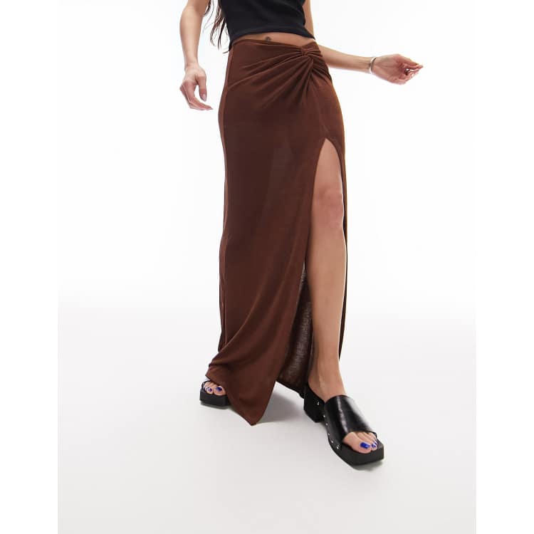 Topshop Jupe longue pres du corps avec devant torsade Chocolat Cra wallonieShops