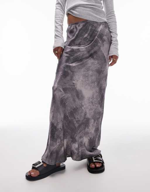 Topshop - Jupe longue satinée coupée en biais - Gris non imprimé, 4 de 5