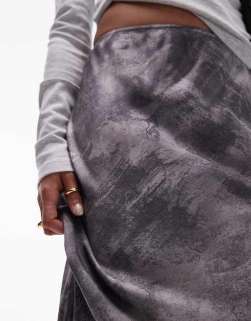 Topshop - Jupe longue satinée coupée en biais - Gris non imprimé, 5 de 5