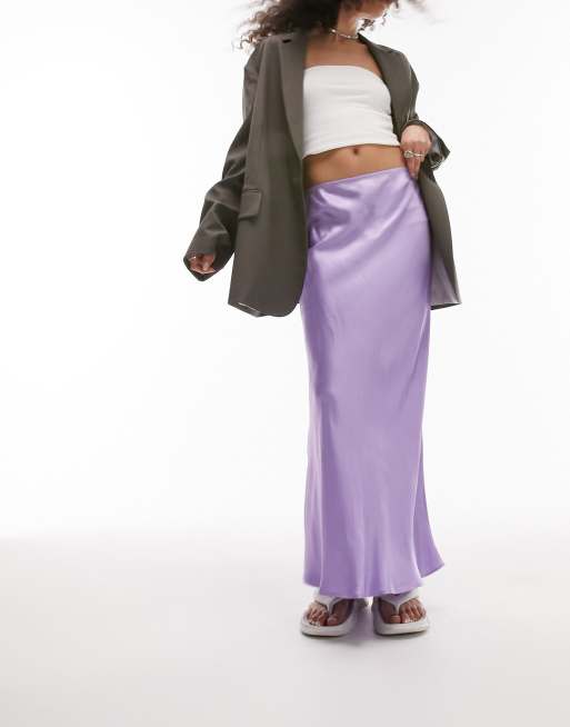 Topshop - Jupe longue satinée coupée en biais - Lilas