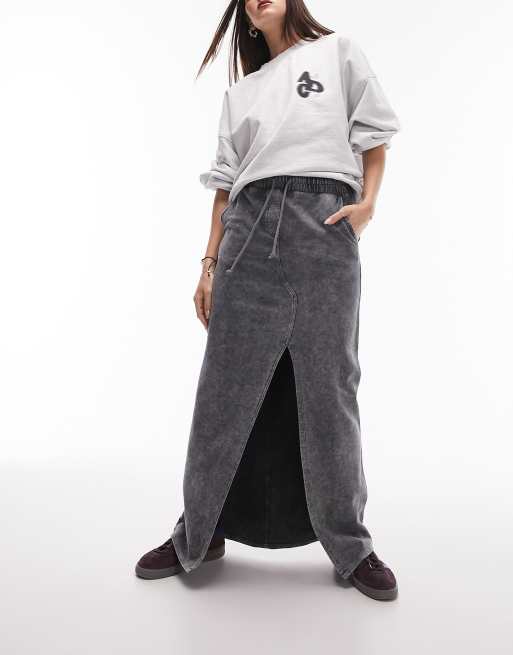Topshop - Jupe longue style jogger - Gris foncé 