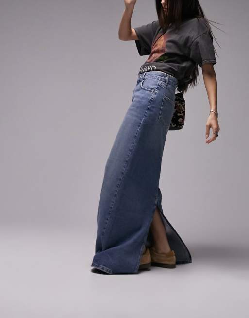 Topshop Jupe longue taille basse en jean style ann es 2000 Bleu moyen