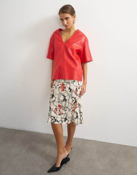 Topshop jupe longueur années 90 en jacquard satin à imprimé floral monochrome - view 1