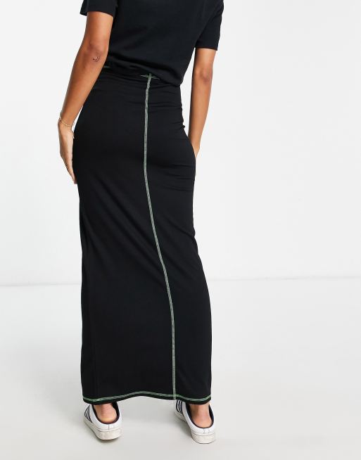 Topshop - Jupe mi-longue à coutures plates contrastantes - Noir/vert citron , 3 de 4
