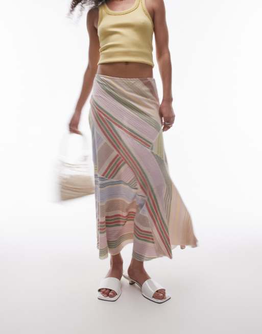 Topshop - Jupe mi-longue effet rapiécé à rayures - Multicolore
