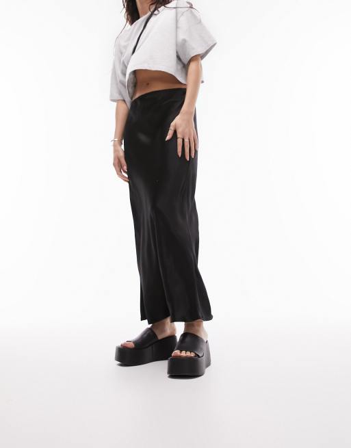 Topshop - Jupe mi-longue effet satin coupée en biais - Noir 