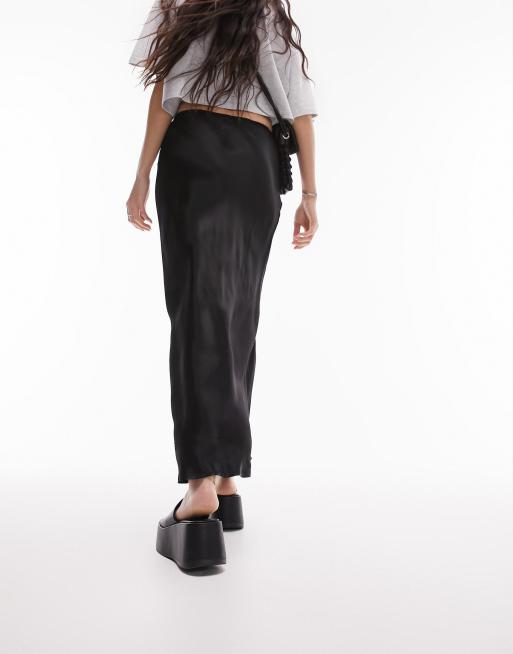 Topshop - Jupe mi-longue effet satin coupée en biais - Noir , 3 de 4
