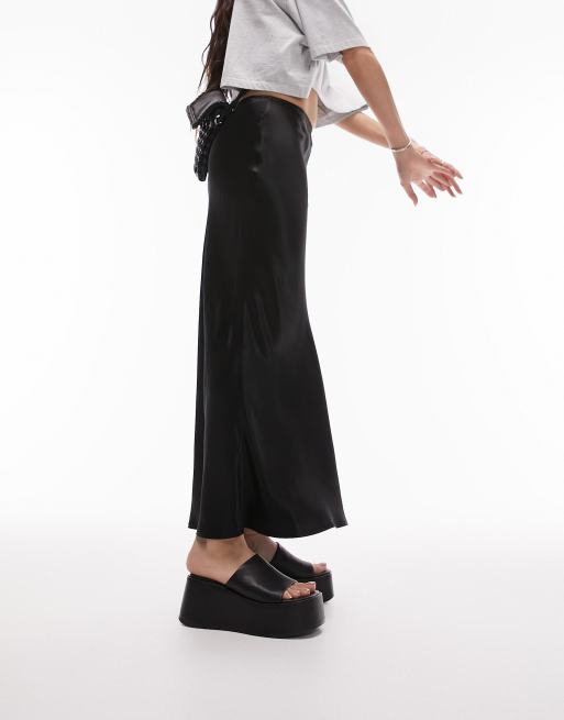 Topshop - Jupe mi-longue effet satin coupée en biais - Noir , 4 de 4