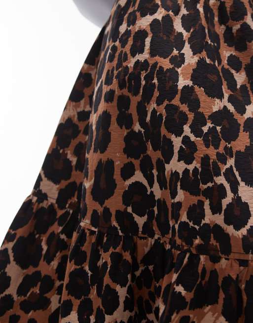 Jupe Topshop Imprimé Léopard Noire - Taille 8 - A-Line Courte - Zip