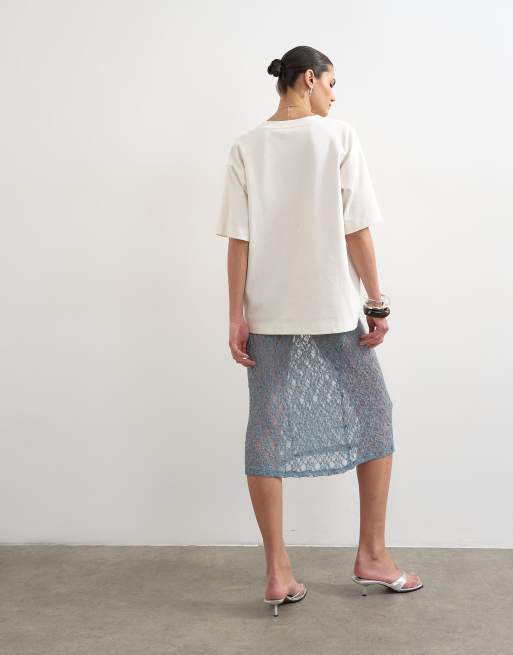 Topshop - Jupe mi-longue en dentelle - Bleu, 3 de 5