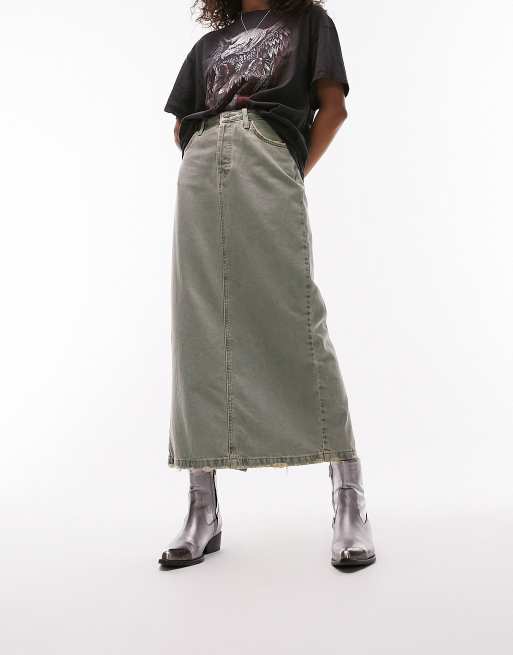 Topshop - Jupe mi-longue en jean - Bleu authentique