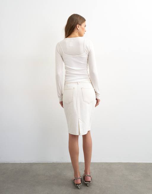 Topshop - Jupe mi-longue en jean style années 90 - Écru, 2 de 5