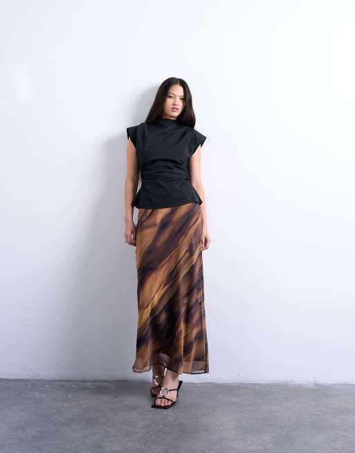 Topshop - Jupe mi-longue en mousseline - Bois, 3 de 5