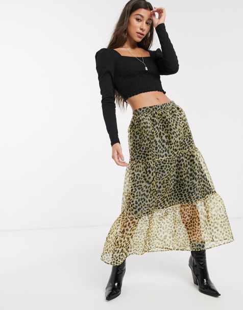 Topshop - Jupe mi-longue en organza à imprimé léopard