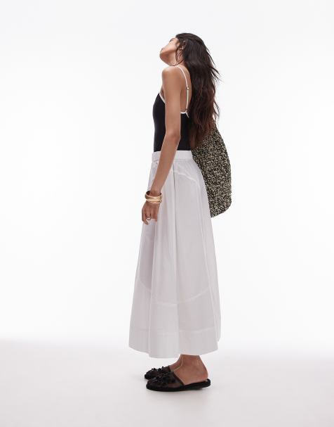 Topshop - Jupe mi-longue en popeline à coutures apparentes - Blanc - view 1