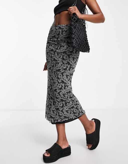 Jupe Midi Noire Topshop En Jersey Avec Pierres Irisées - Taille UK L - Style Bodycon - Occasion