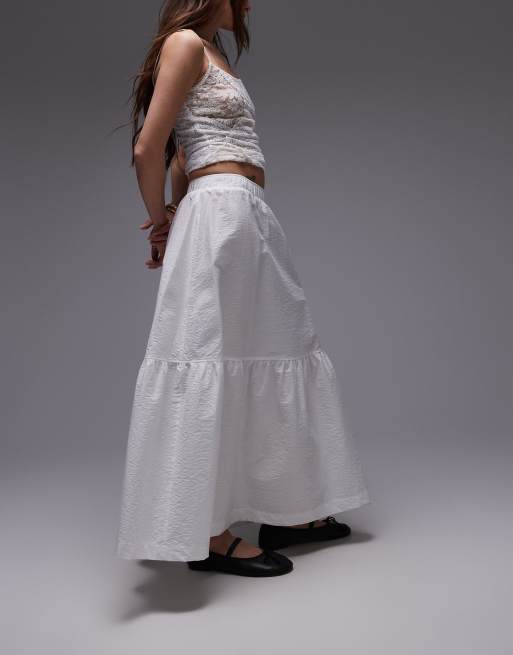 Topshop - Jupe mi-longue étagée en coton - Blanc