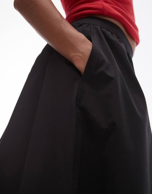 Topshop - Jupe mi-longue évasée en popeline - Noir, 5 de 5