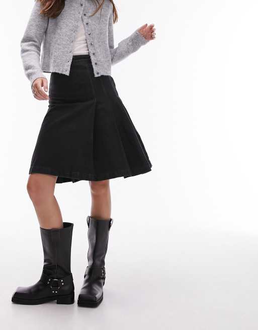 Topshop - Jupe mi-longue plissée en jean - Noir délavé, 4 de 4